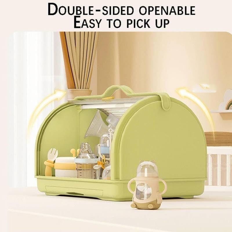 EVVIX Milk Bottle Storage Box, Baby Bottle Drying Rack Storage, Baby Drying Rack with Cover, Portable Drying Rack for Baby Bottles, Bottle Drying Rack Space Saving (Green)