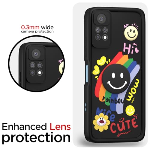 Image of Pikkme Back Cover for Redmi Note 11 Pro /Redmi Note 11 Pro Plus 5G | Soft Silicone| Cute Rainbow Smile & 3D Cartoon Flower Design | Shockproof Raised Camera Protection Bumper Case (Black)