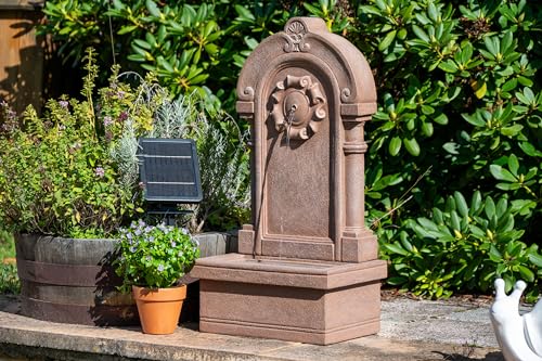 dobar® 96090e Solarbrunnen Poseidon | Gartenbrunnen mit LED Beleuchtung | Terrassenbrunnen aus Polyresin | Zierbrunnen Outdoor |Design Springbrunnen Kunststein | 40 x 26 x 76 cm | Steingrau