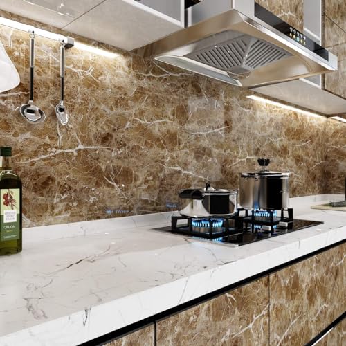 Image of TEKCOOL Wall Stickers DIY Wallpaper Vinyl Marble Wallpaper Peel and Stick Waterproof Wallpapers for Home Kitchen Countertop Cabinet Furniture Oil Proof Kitchen Stickers(Light Brown-3 pc)!
