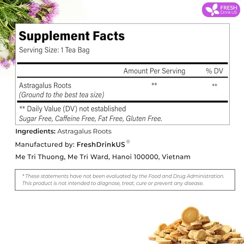 Image of FreshDrinkUS, Premium 75 Astragalus Root Tea Bags, 100% Natural & Pure from Astragalus Root. Astragalus Root Herbal Tea. Made with Natural Material Tea Bags. No Sugar, No Caffeine, No Gluten, Vegan.
