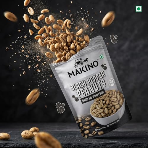 Image of Makino Black Pepper Roasted Peanuts | 140gm Pack of 4| Chatpata & Tasty Roasted Peanut Snack | High Protein, Gluten Free, Zero Cholesterol & Trans Fat | Crispy Crunchy Namkeen | Fiber Rich