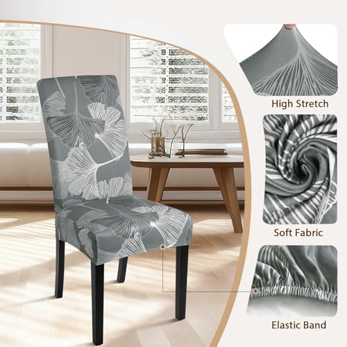 Image of SearchI Printed Dining Room Chair Covers Set of 6, Stretch Kitchen Chair Covers Washable Parsons Chair Slipcover Removable Dining Chair Protectors for Hotel,Ceremony(Ginkgo Leaf Pattern)