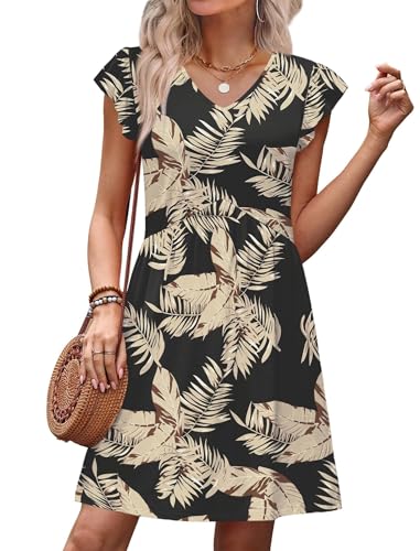 Image of OFEEFAN Summer Dresses for Women Beach Vacation Clothes V Neck Ruffle Sleeve Babydoll Dress Elegant Classy Sundress