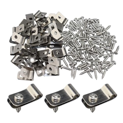 100 Pcs Stainless Steel Wire Clips with Screws Fence Clips Agricultural Fencing Mounting Clips Fence Clips for Panels for Attaching Wire Mesh and Cables to Wooden Posts and Walls