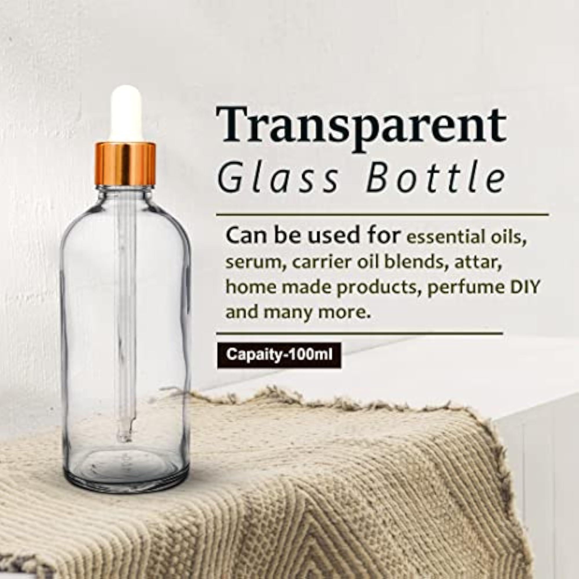 100 ML Clear Round Empty Glass Bottle with Dropper, Refillable