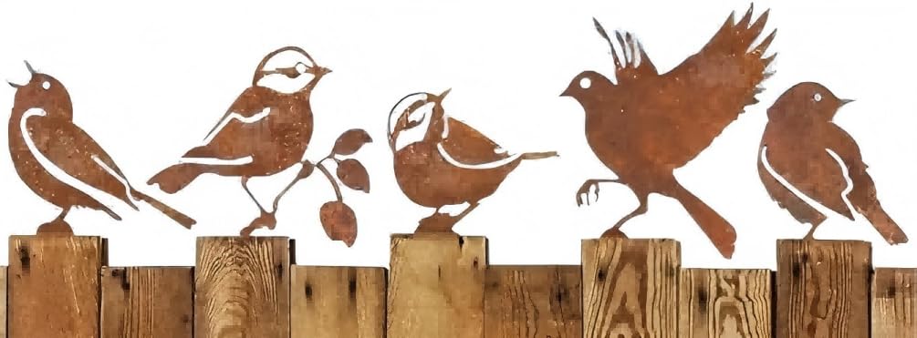MASINIES 5Pcs Rusty Birds Metal Art, Birds Decoration Bird Silhouette with Screws,Rust Bird Tree Stake, Garden Stake,Bird Figurine Bird Ornaments For Fields,Parks,Hotel (#2)