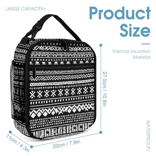 Backpack Lightweight Traditional Ethnic African Mudcloth Pattern Bookbag with Lunch Box Storage Bags Backpack Set Daypack with Lunch Bag and Cosmetic Bag4