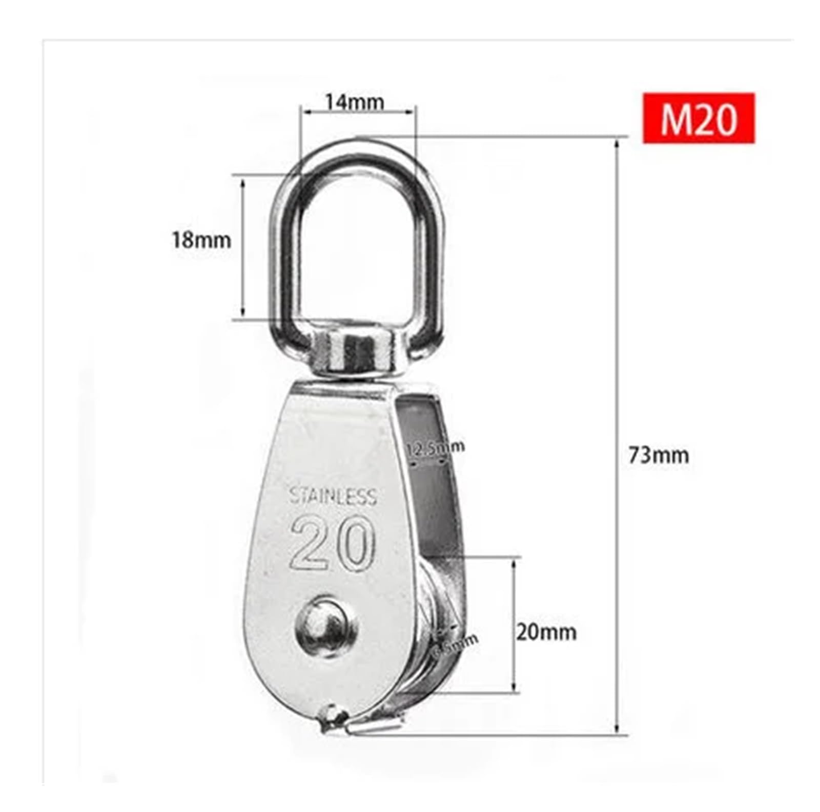 1 PCS Stainless Steel Pulley M15/M20 M25 M32 M50 Single Wheel Swivel Lifting Rope Pulley Set Lifting Wheel Tools(M20)