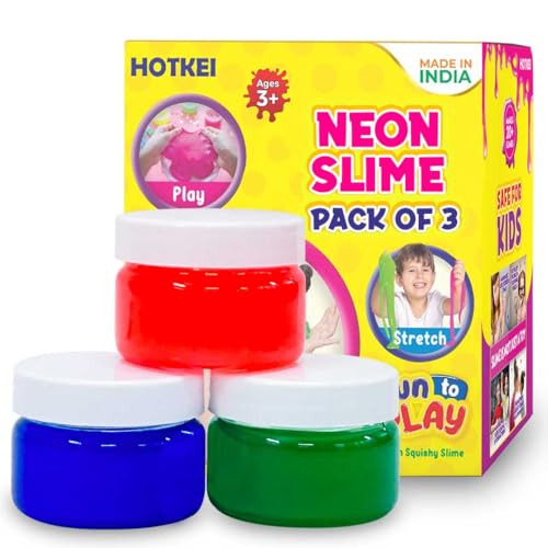 Image of HOTKEI (Pack of 3 Neon Color Slime) Multicolour Scented DIY Magic Toy Slimy Gel Jelly Putty Set kit Toy for Boys Girls Kids Slime 50 gm
