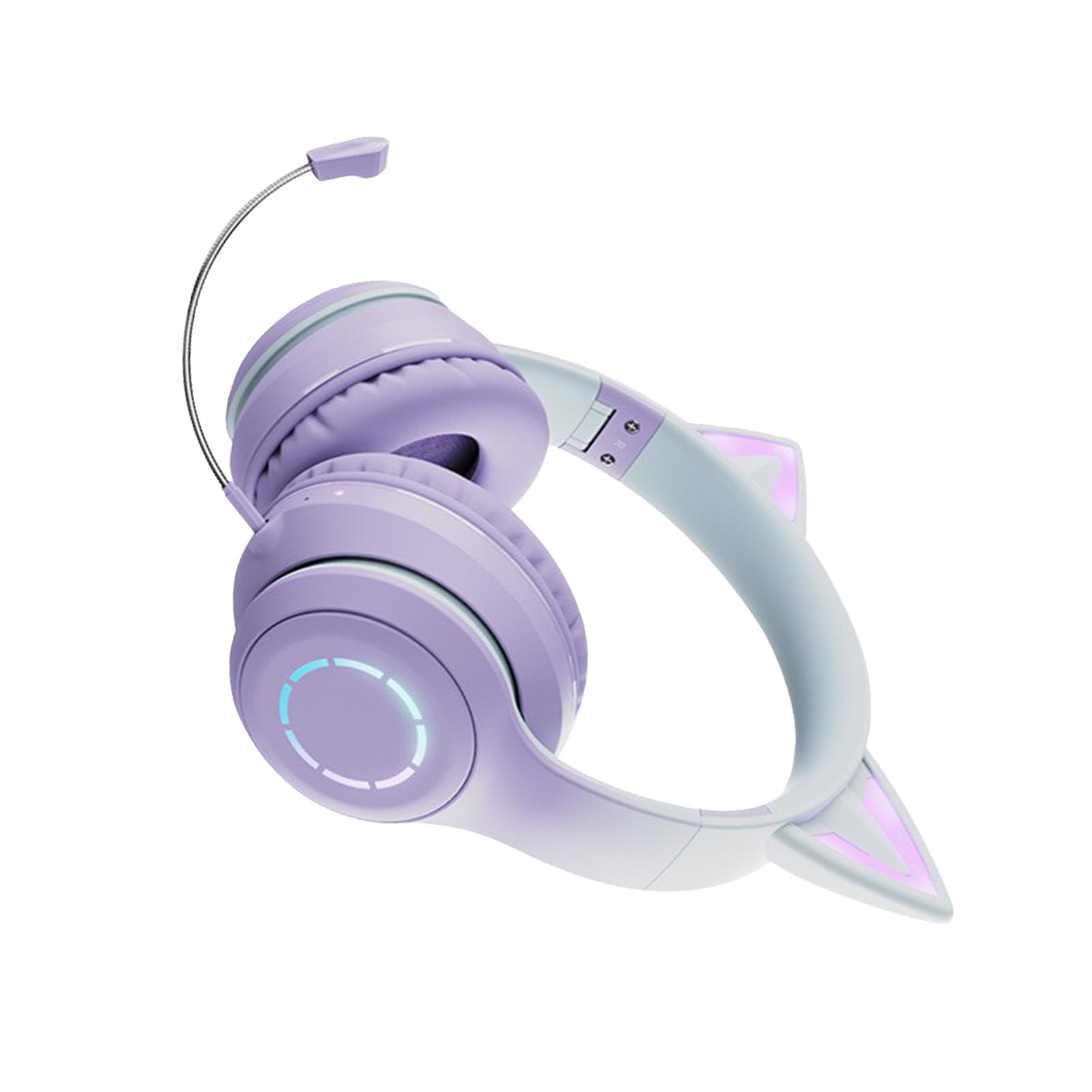 Casque avec oreilles de chat lumineuses, casque de jeu, pliable, avec lumières colorées, casque sans fil BT5.3 avec microphone amovible, casque musical filaire de 3,5 mm