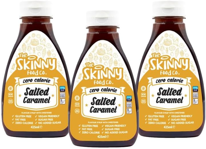 Skinny Food Salted Caramel Syrup x3 - Gluten Free, Sugar Free Syrup for Coffee - Low Calorie Caramel Syrup with Rich Salted Caramel Flavor - Ideal for Sugar Free Coffee Syrups 3 Pack + Cheeroo Magnet