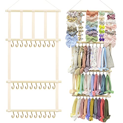 Image of POVETIRE Baby Headbands Holder, Hair Bows Organizer for Baby Girls Hair Accessories Storage Hanging Display Stand for Wall Room Nursery Decor
