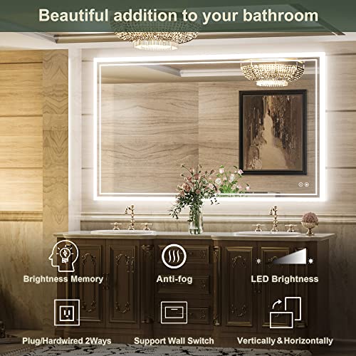 Tokeshimi 40 X 24 Inch Led Bathroom Mirror With Lights Backlit Vanity Mirror Anti-Fog Wall Mounted Lighted Bathroom Mirror Dimmable Makeup Mirror With Memory Function(Horizontal&Vertical) #TOP1