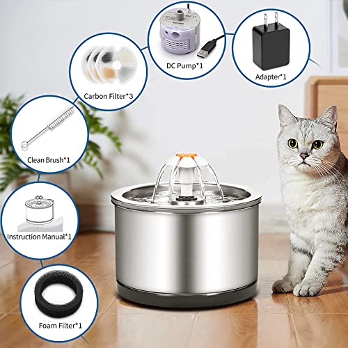 Cat Water Fountain Stainless Steel, 2.5L/84oz Quiet Cat Drinking Fountain, Kitty Drinking Water Fountain for Cats, Dogs… - Image 6