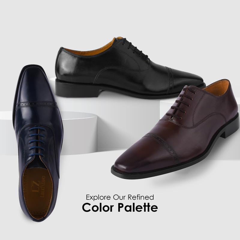 Image of LIBERTYZENO Mens Tread Design & Plain Genuine Leather Lace Up Oxford Dress Shoes for Easter Gift