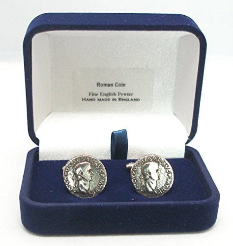 Botones de gemelos moneda romana emperador Claudius (con caja de regalo)