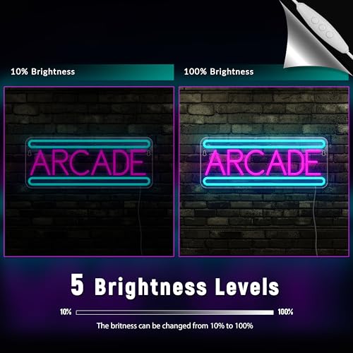 Image of Arcade Neon Sign Arcade Neon Light for Wall Decor USB Powered Dimmable Arcade LED Neon Lights Sign for Game Room for Game Room Recreation Living Room Birthday Gift Man Cave Bedroom Decor