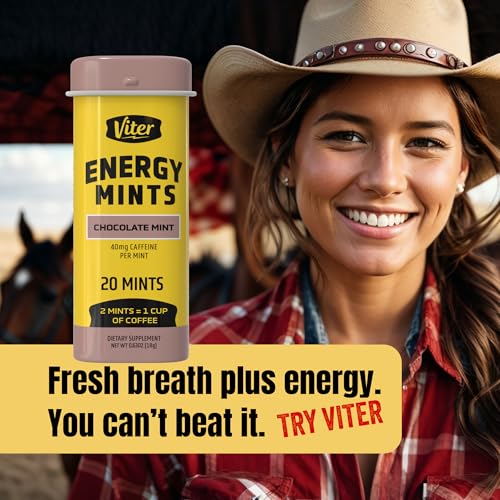 Image of Viter Energy Caffeinated Mints 40mg Caffeine, B Vitamins, Sugar Free. (Chocolate Mint, 20pcs, 6 Pack)