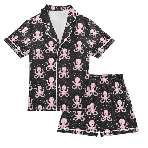 senya Star Octopus Satin Summer Pajama Sets Silk Short Sleeve Button Down Sleepwear
