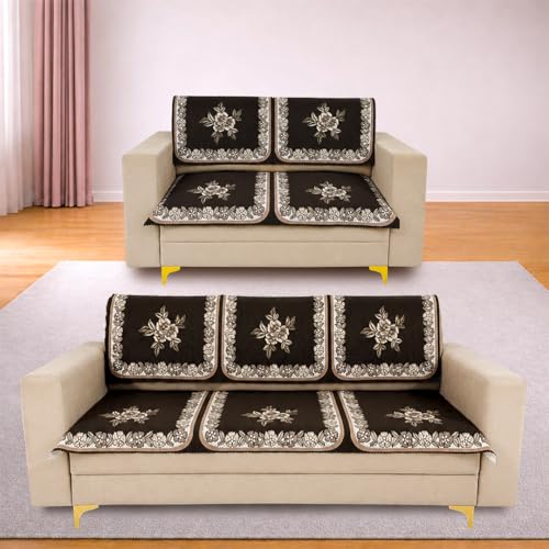 Image of Homerz Premium 'Luxe Series' Sofa Cover | Holland Velvet Fabric | Smooth Finish | Anti-Slip Fleece Backing Couch Protector (Royal, 5 (3+2) Seater, Seat Cover with Backrest)