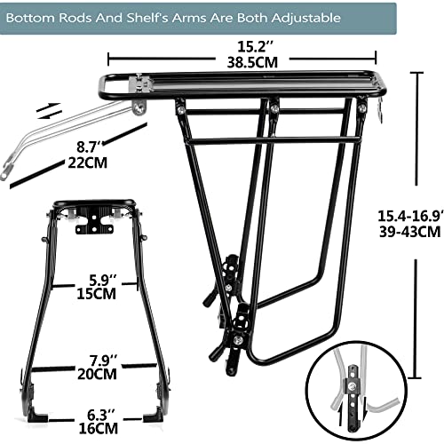 Rear Bike Rack,Bike Cargo Rack,Bicycle Pannier Rack with Reflector and Cargo Net,Height Adjustable Fit 26”-29” and 700c Bike - Image 7