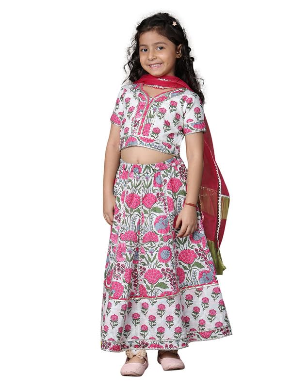 Image of superminis Girls Cotton Floral Printed Gotta Work 3 /4 Sleeves Flared Design Kurti & Sharara Set