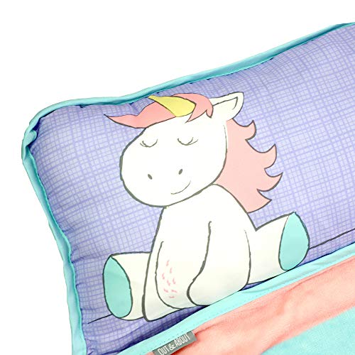 Nap Mat for Toddlers at Preschool Kinder Daycare – Portable Unicorn Sleeping Bag Mats w Blanket + Pillow for Boys or Girls