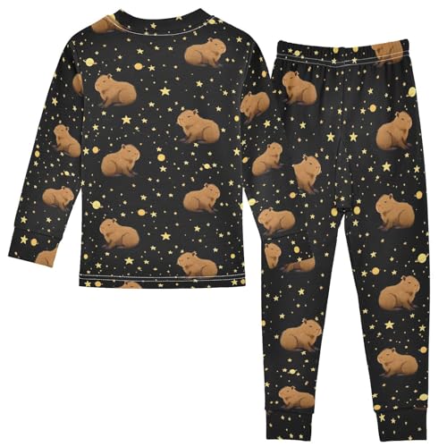 Pigsaly Pajama Set 2 Piece Yellow Stars Funny Brown Capybara Pajama Sets Long Sleeve Pjs Sleepwear 5Y2