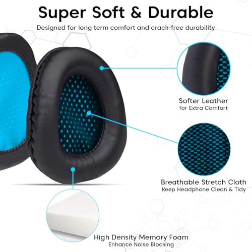 Image of Sounce Replacement Earpad Cushions Compatible with Boat Rockerz 510 Headphones, Premium Blue Earpads with Softer Protein Leather & High-Density Memory Foam, Comfortable Noise-Isolating (1 Pair)