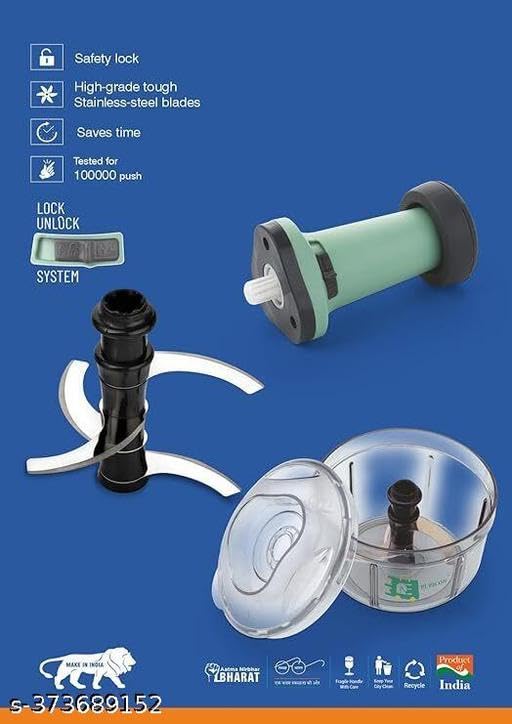 Image of Quick & Easy Square 6 Blade Push Chopper Push N Chop Hand Press Vegetable Chopper with Easy Push and Close - 1000 REV-P004