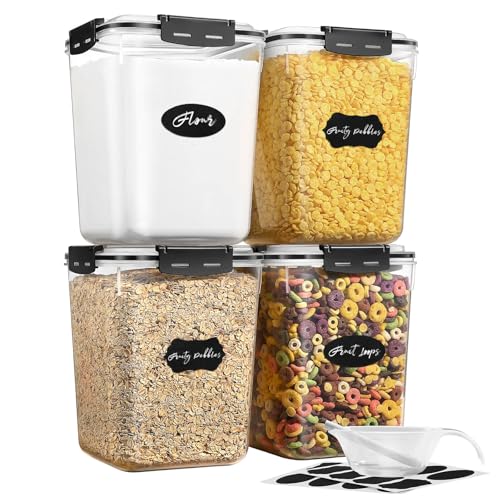 YASHE Recipientes Grandes para Alimentos con Tapa (5.3L, 4 Piezas), Recipientes de Plástico Herméticos Sin BPA, Botes Cocina Almacenaje Harina, Azúcar, Arroz para Organizar la Cocina y la Despensa