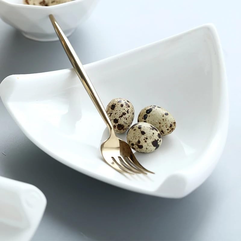 Assiettes à dîner en céramique Blanche Pure, Bol à Soupe, Bol à Salade, Bol à Dessert, Bol Triangulaire, Vaisselle créative pour hôtel, Restaurant Occidental, Bol à Fruits, as(10 inches)