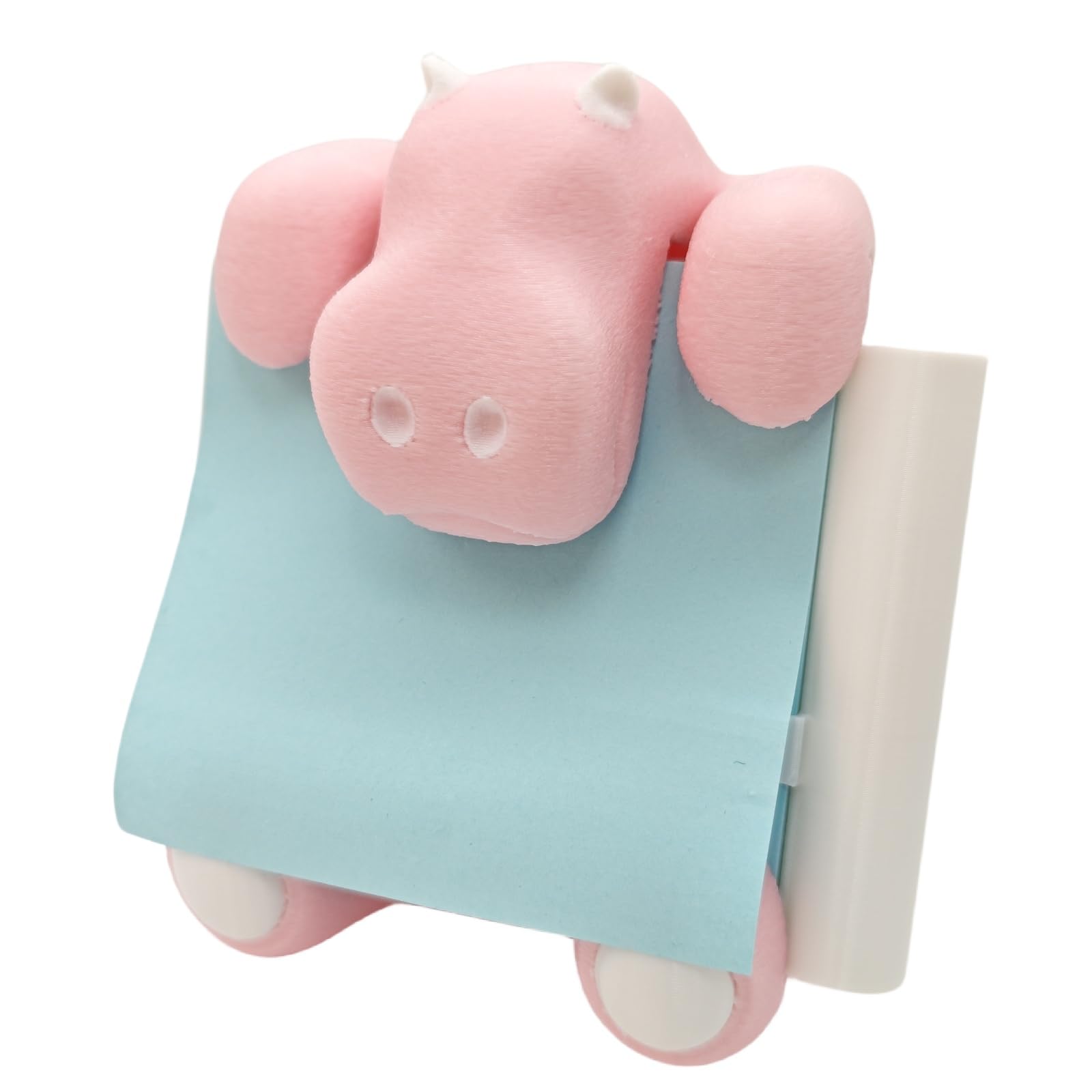 RhyNSky Hippo Sticky Note Holder Cute Animal Pop-up Note Dispenser Funny with Pen Holder for Desk Office Home, 3x3 In, Pink, C25