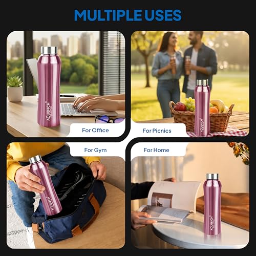 Image of Stainless Steel Water Bottle 1 Litre Bottles for Kids Girls Boys School Adults Office Gym(Pink Colour, Steel Cap, Set of 1, 1000 Ml)