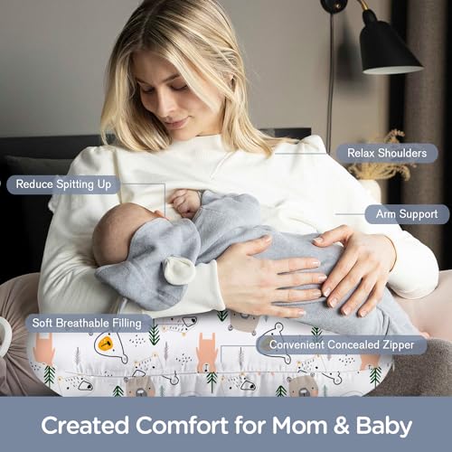 Image of Little Grape Land Nursing Pillow for Infants, Breastfeeding Pillows, Baby Pillow for Nursing, Bottle Feeding with Machine Washable Cover & Breathable Filling (Bear)