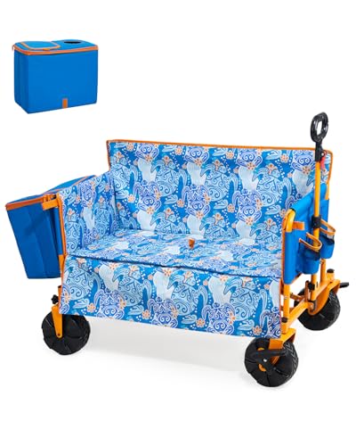 Old Bahama Bay 500lbs Love-Seat Wagon 3-in-1 Bench Wagon Seat for 2 Adults & Heavy Duty Utility Cart, 31L Detachable Cooler Bag, Adjustable Handle &Cup Holders,Perfect for The Beach, Sport, Camping