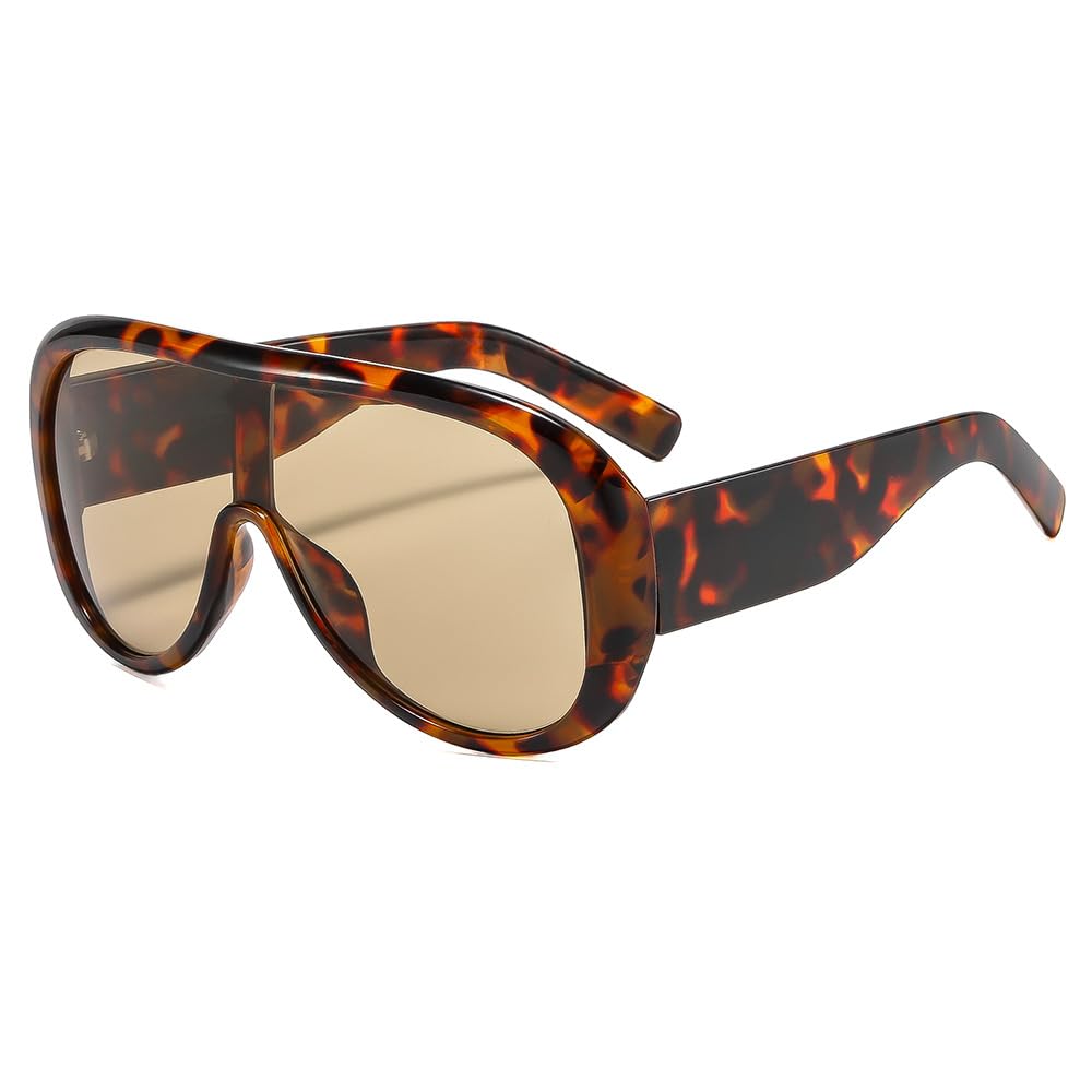Retro Oversized Pilot Sunglasses Women Fashion Luxury Big Frame One Piece Gradient Green Sunglasses Round Classic Thick Shades(Color:Brown)
