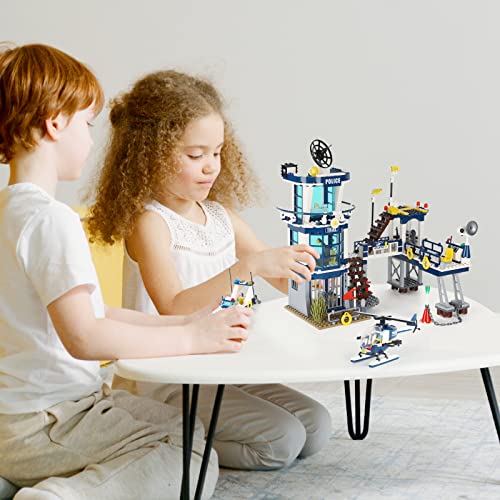 Image of City Police Station STEM Building Sets, Compatible with Lego Military Helicopter Airplane,Boats Ship, Swat Team,Building Kit for Kids, 565 PCS Best Gift for 6-10 Boys