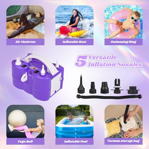 Image of Electric Balloon Pump, Portable Electric Balloon Blower Machine Balloon Air Pump Dual Nozzle 110V 600W Balloon Inflator for Party Decorations