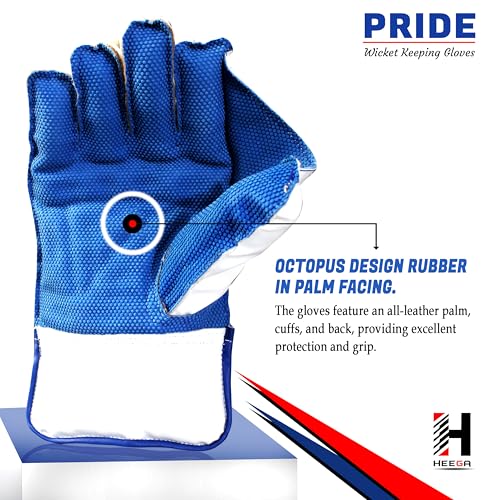 Image of Heega Pride Synthetic Leather, Rubber College Cricket Wicket Keeping Gloves | Padded Palm, Finger Protection Suitable for Professional Players and Practice Use (Men)