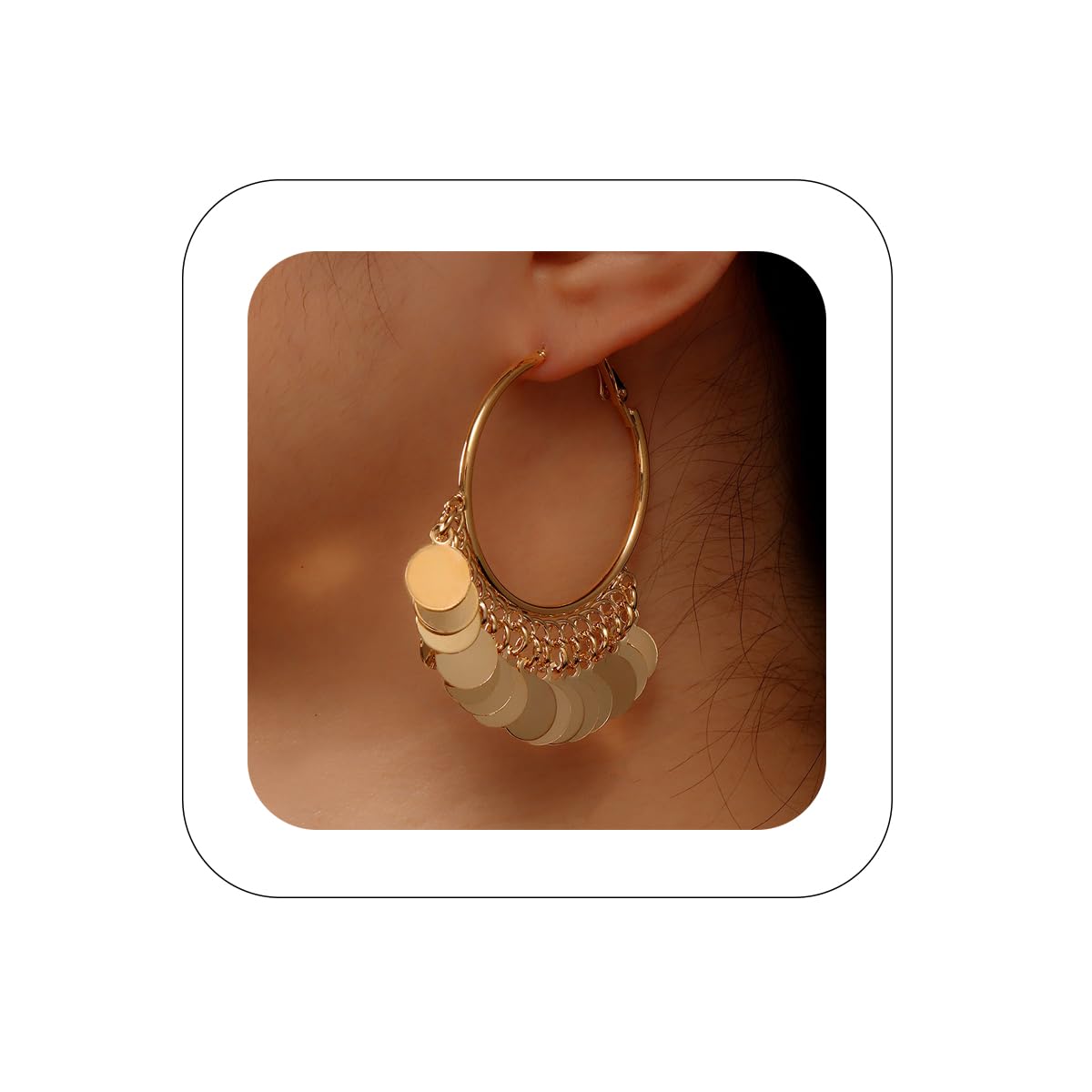 Kenjudess Bohemian Chandelier Coin Star Dangle Drop Earrings Ethnic Tassel Hoops with Disc Charms Boho Ear Jewelry for Women (Style A)