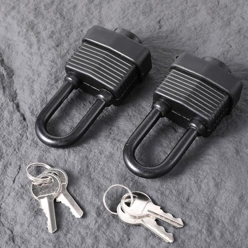 Image of 6 Set Outdoor Padlock Weatherproof, Waterproof Covered Heavy Duty Laminated Steel Lock for Gates, Fences, Storage, Weatherproof Anti-Rust Security Locks with Hardened Steel Shackle and 2 Keys - Black