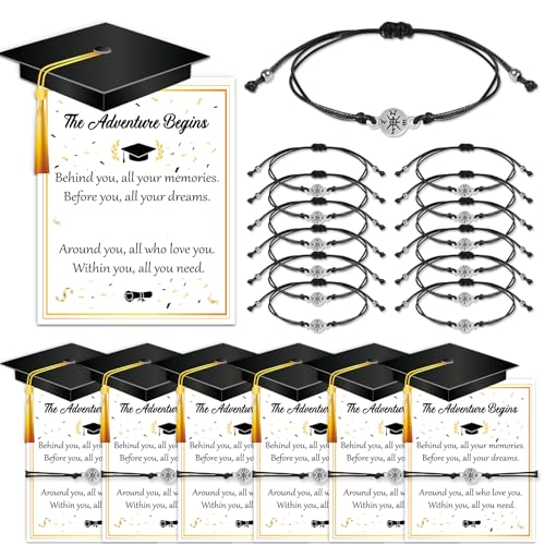 DPKOW 30 Pack Graduation Gifts for Her Him 2026 School Leavers Gifts 2026 for Students Adjustable Woven Compass Bracelet Cards Graduation Party Favours Nursery Preschool Prom Gift Bulk End of Year