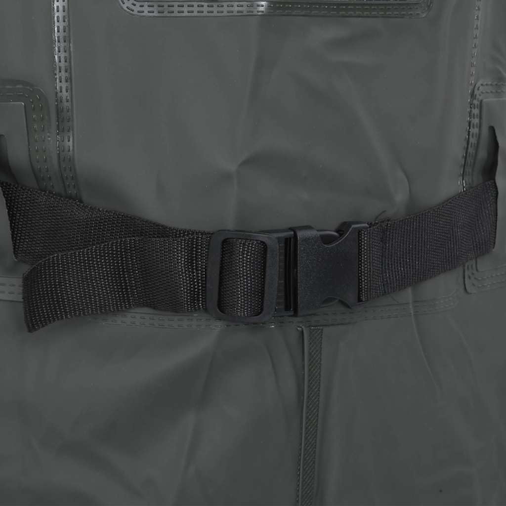 Wathose mit Stiefeln und Gürtel Dunkelgrün PVC-beschichtetes Polyester Größe 46 verstellbare Hosenträger wasserdicht atmungsaktiv für Angler Jäger Fliegenfischen am Fluss See