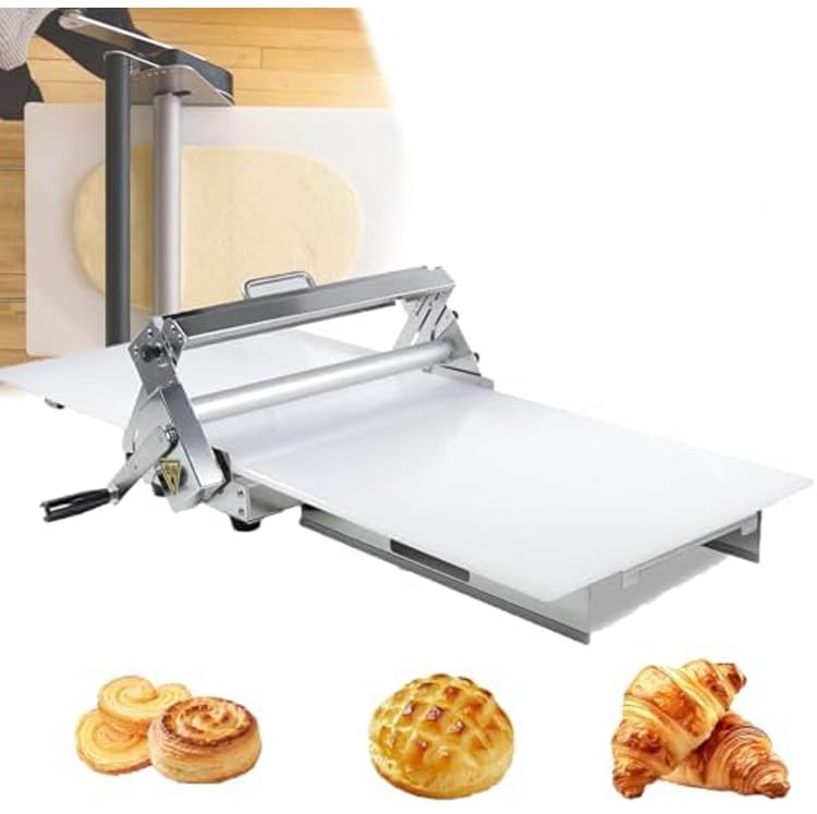 Máquina Manivela Laminadora de Masa, MáQuina Laminadora de Masa Manual para PanaderíA, Pizza y Croissants, Rodillo Repostería Acero Inoxidable con Grosor Ajustable, Comercial y Doméstico A
