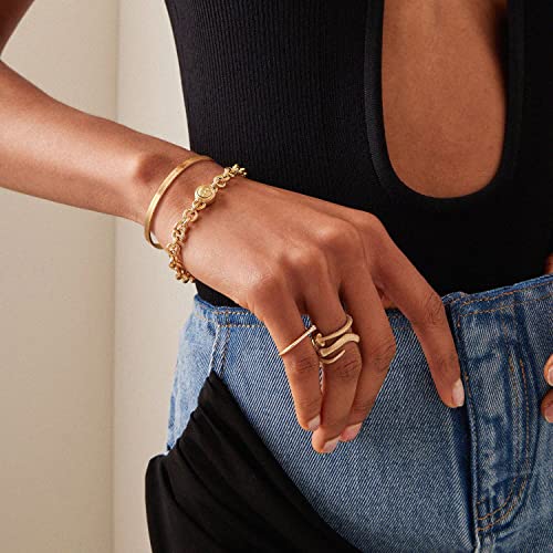 Aobei Pearl 18K Gold Plated Open Cuff Bangle for Women Statement Brushed/Hammered/Textured Bracelet Layering Jewelry Love Gift for Her4