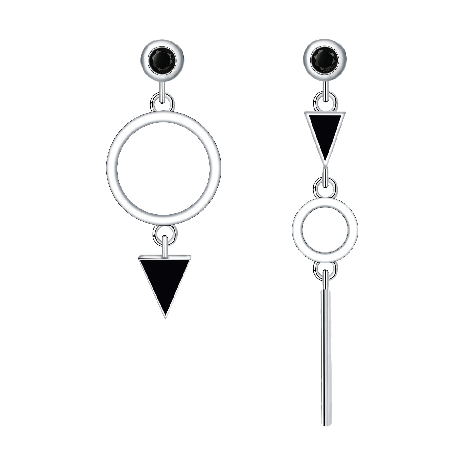 Yinsen Pendientes Geométrico Plata de Ley 925, Colgantes Pendientes Mujer,Con Circonita Cúbica Negra Mujer Niña Regalo de Joyería