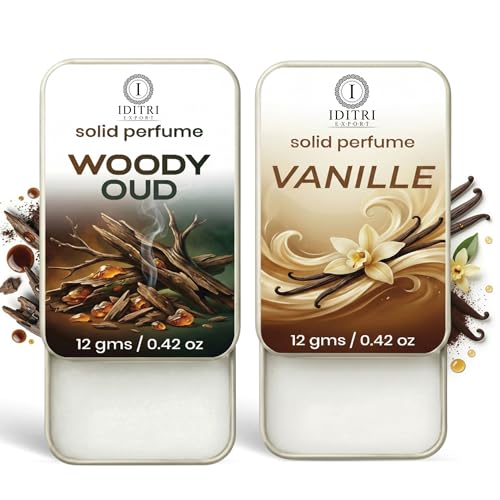 Image of IDITRI EXPORT Solid Perfume |Vanille&Woody oud Alcohol Free Wax Perfume Balm, Long Lasting | Pocket Tin 12g, Pack Of 2| Non Greasy Smooth Glide, Travel Friendly Men And Women