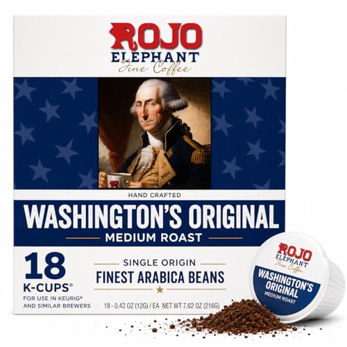 Image of Rojo Elephant Coffee Pods, for use with K-Cup Brewers and Similar Models, Single Origin Arabica Beans, Low Acid, 18 Count (Medium Roast (Washington's Original))